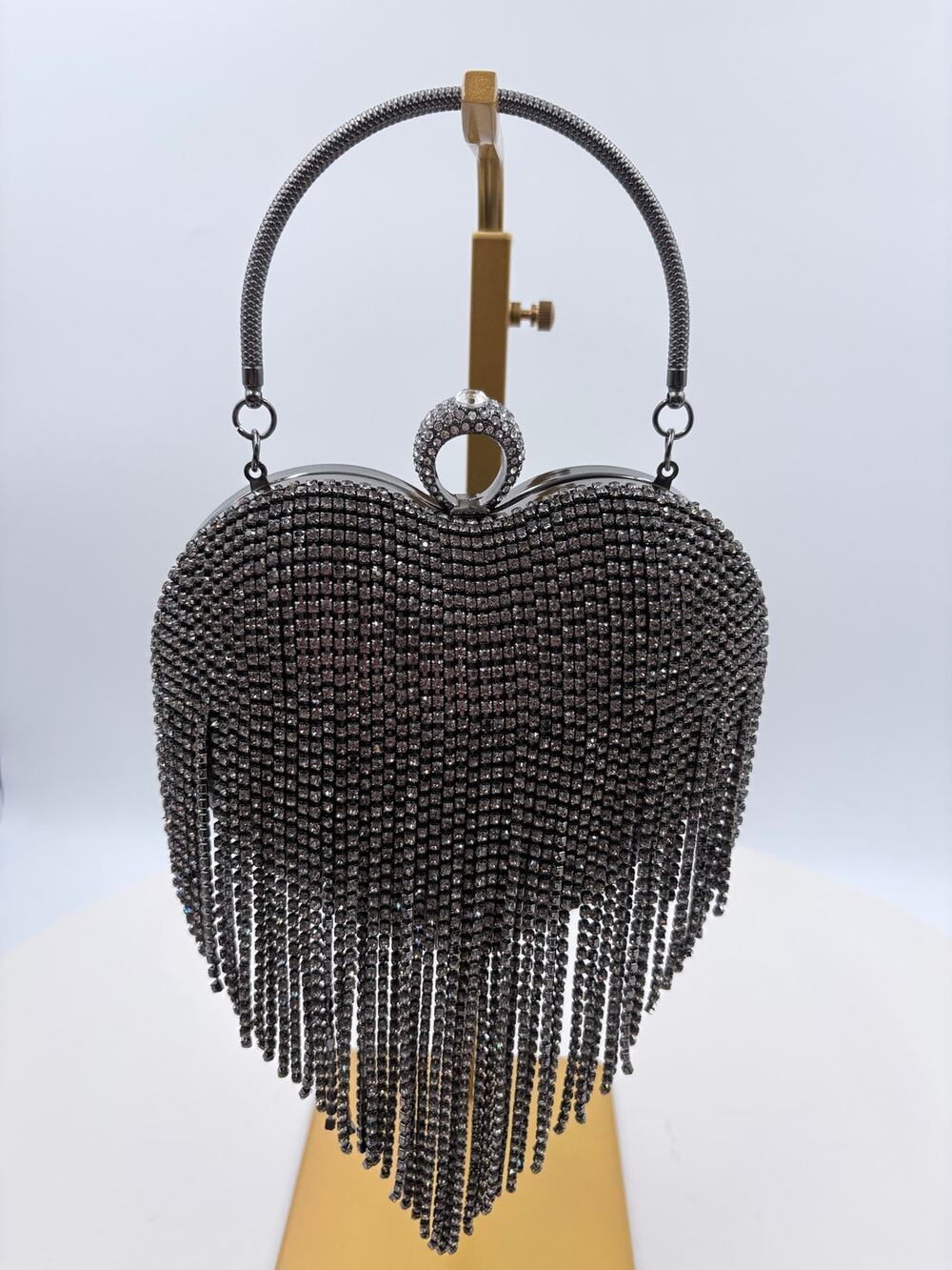Unbranded Heart Shaped purse with sparkly stone fringe handbag/crossbody